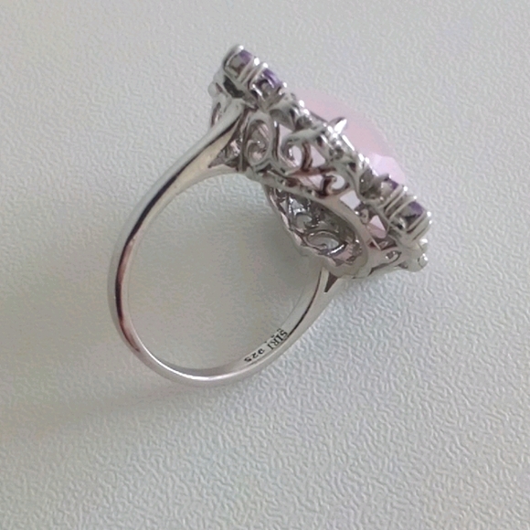 💍Huge Stone Rose Quartz & Amethyst Silver Ring - Picture 6 of 7